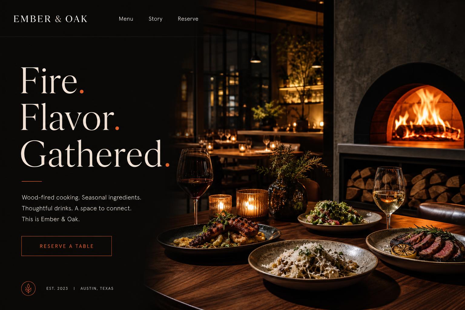 Ember & Oak website — Wood-fired restaurant
