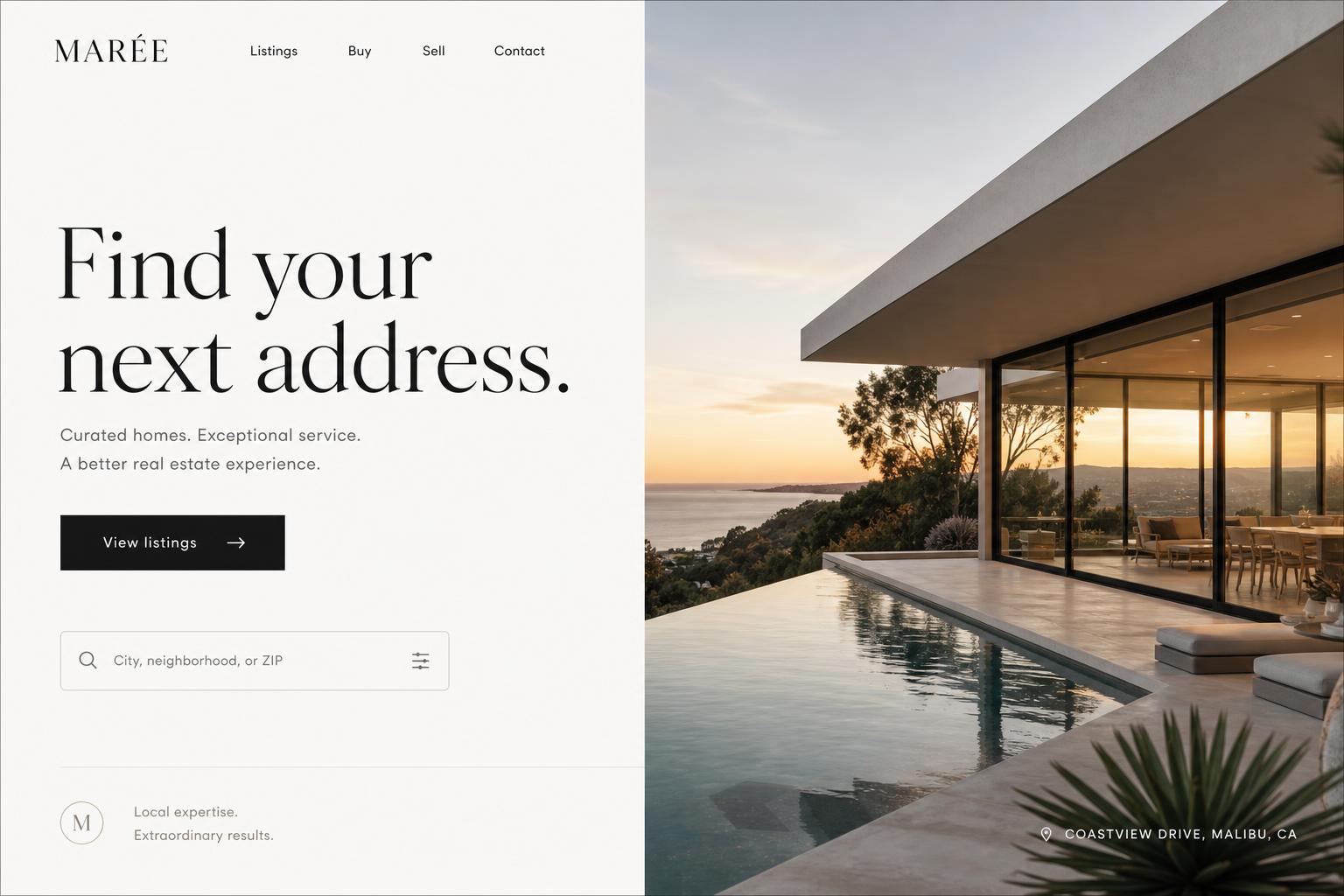 Marée Real Estate website — Luxury real estate brokerage